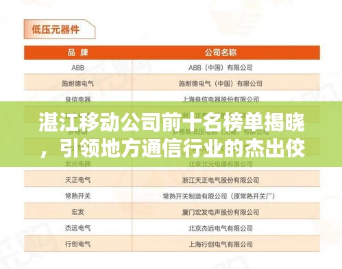 湛江移動(dòng)公司前十名榜單揭曉，引領(lǐng)地方通信行業(yè)的杰出佼佼者