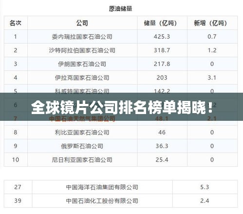 全球鏡片公司排名榜單揭曉！