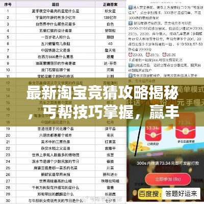 最新淘寶競猜攻略揭秘，丐幫技巧掌握，贏豐厚獎勵輕松上手！