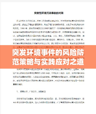 突發(fā)環(huán)境事件的風(fēng)險(xiǎn)防范策略與實(shí)踐應(yīng)對(duì)之道