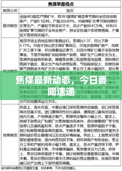焦煤最新動態(tài)，今日要聞速遞