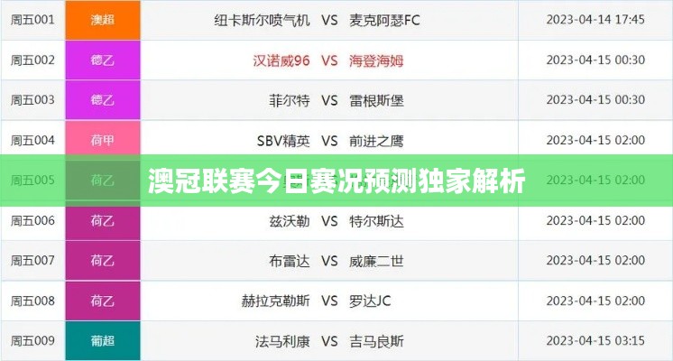 澳冠聯(lián)賽今日賽況預(yù)測獨家解析